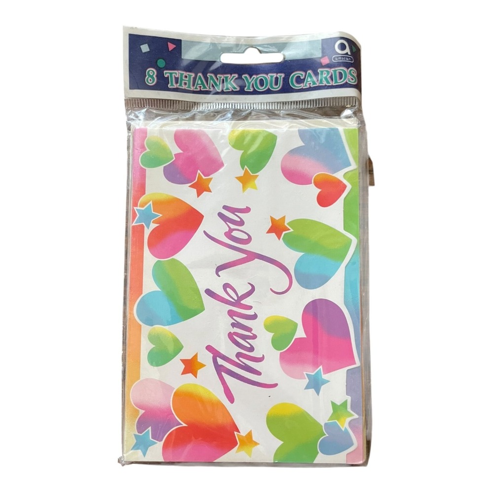 Amscan Rainbow Hearts Thank You Cards & Envelopes No Sentiment Blank Inside 8pk